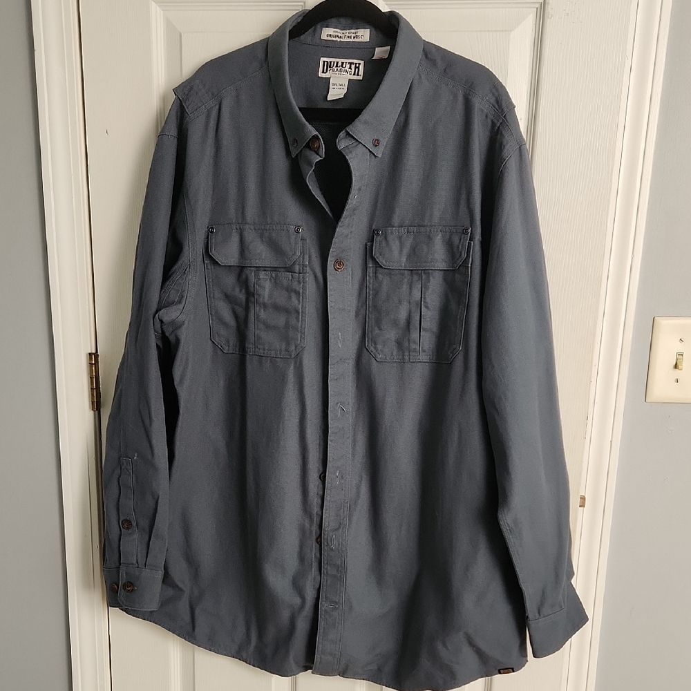 Duluth Trading Co. Grey Blue Fire Hose Shirt